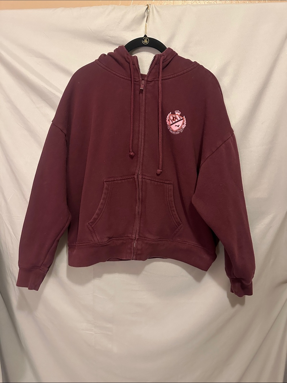 PINK Victoria's Secret Maroon Zip-Up Hoodie with Crest